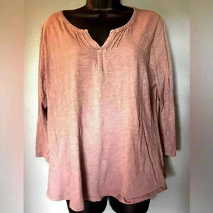 L.L. Bean Women's Sz L Reg. Loose Fitting V Neck 3/4 Sleeve Top In Dusty Rose